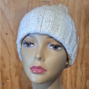 NWT Old Navy Beanie Women's OS Cream Speckled Lightweight Ribbed Cuffed Cozy